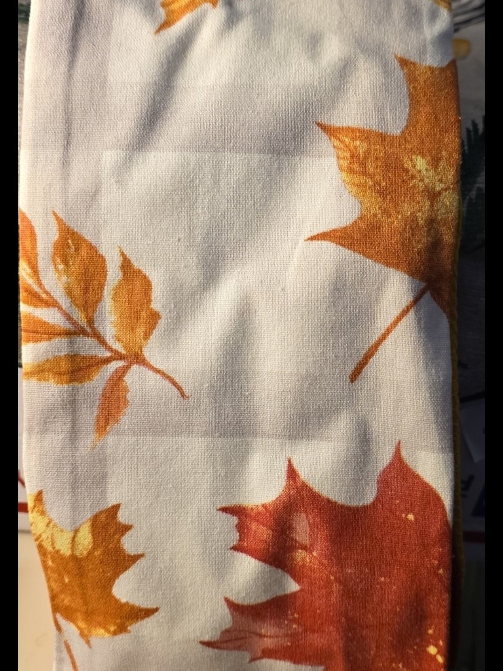 Autumn Leaf Print Fabric Kitchen Towels - White with Orange & Rust Leaves. Set 5